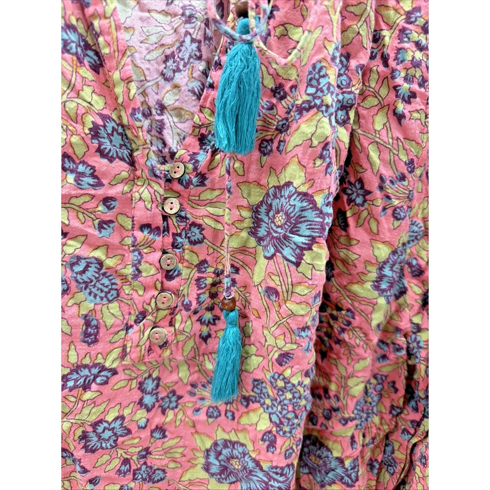 Natural Life Shirt Rowan Floral Tie Neck Blouse Women Size XL Boho Oversized - Picture 9 of 10